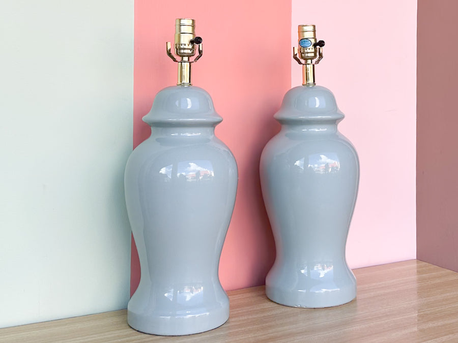Pair of Stormy Blue Ginger Jar Lamps