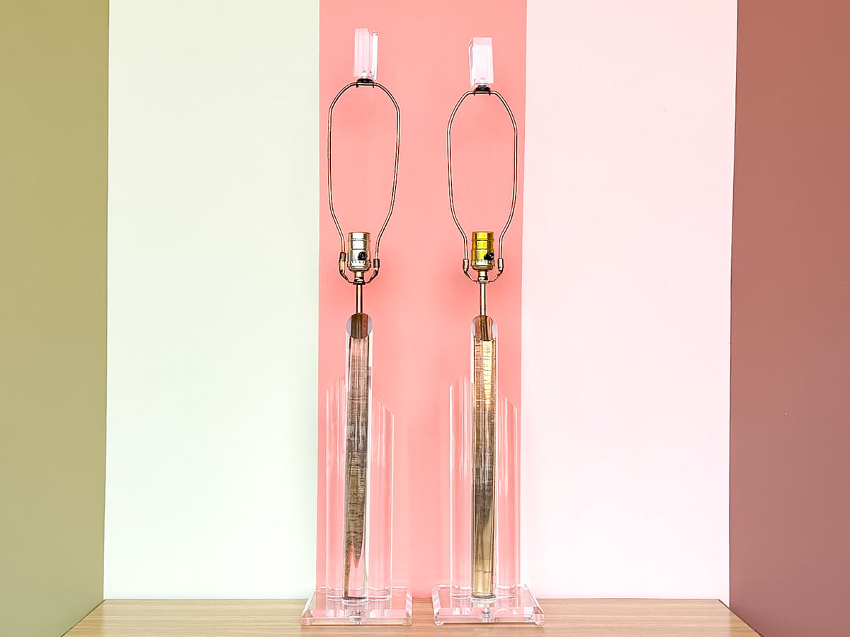 Pair of MCM Lucite Lamps