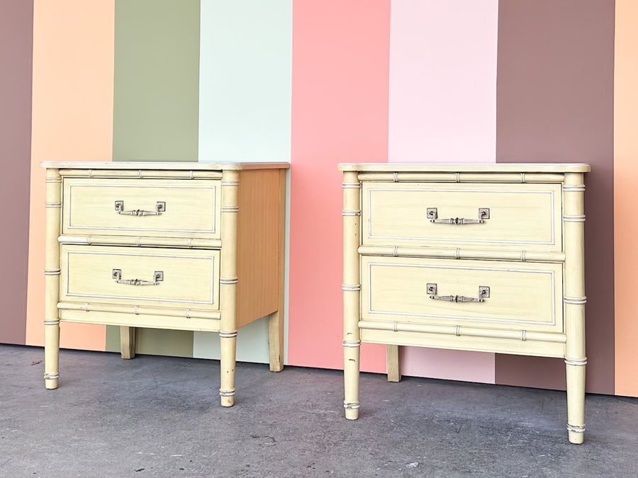 Pair of Henry Link Faux Bamboo Nightstands