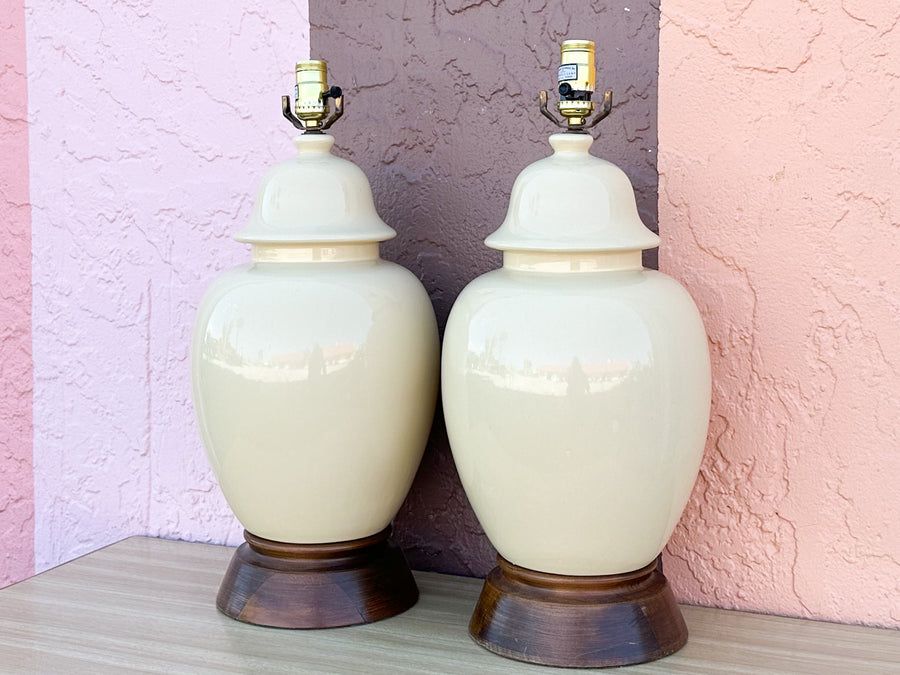 Pair of Butter Yellow Ceramic Lamps