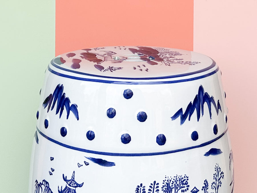 Kips Bay Show House Blue and White Pagoda Garden Seat