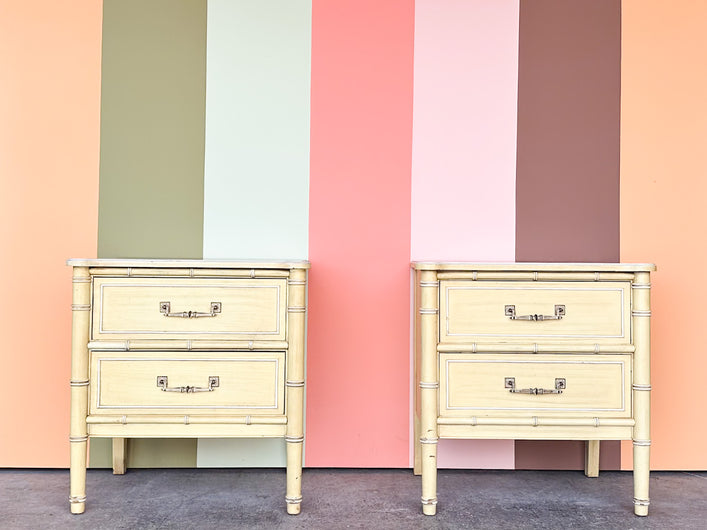 Pair of Henry Link Faux Bamboo Nightstands