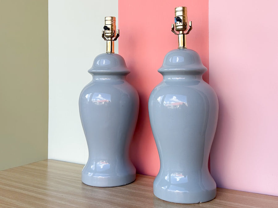 Pair of Stormy Blue Ginger Jar Lamps