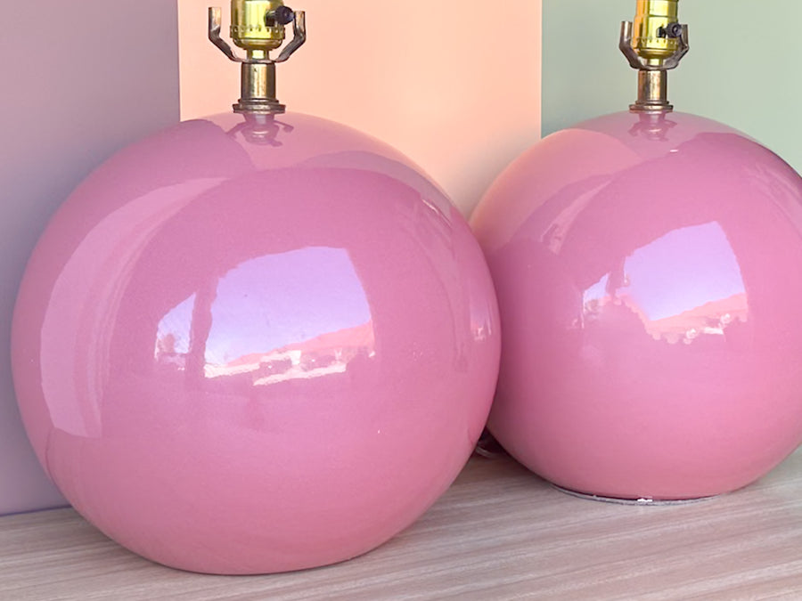 Pair of Dusty Pink Globe Lamps