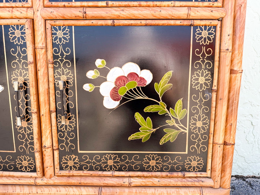 Hand Painted Tortoiseshell Rattan Credenza