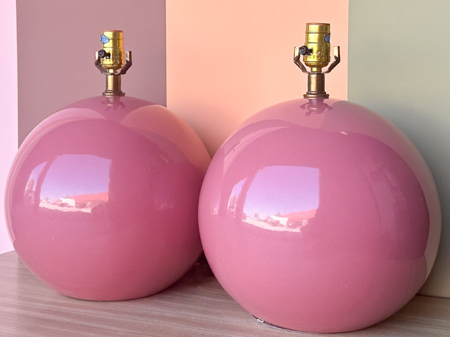 Pair of Dusty Pink Globe Lamps
