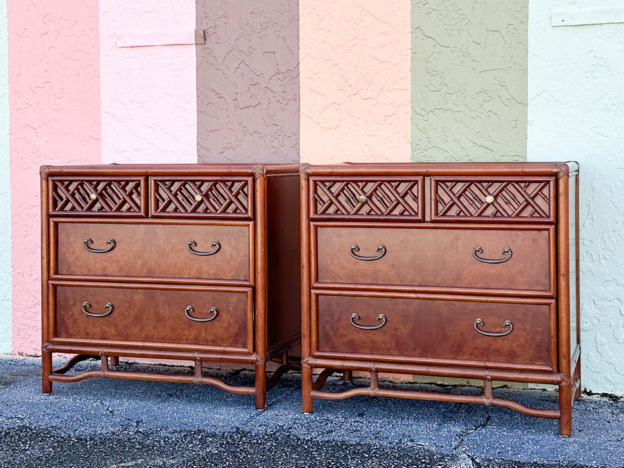 Pair of Brown Jordan Oversized Rattan Nightstands