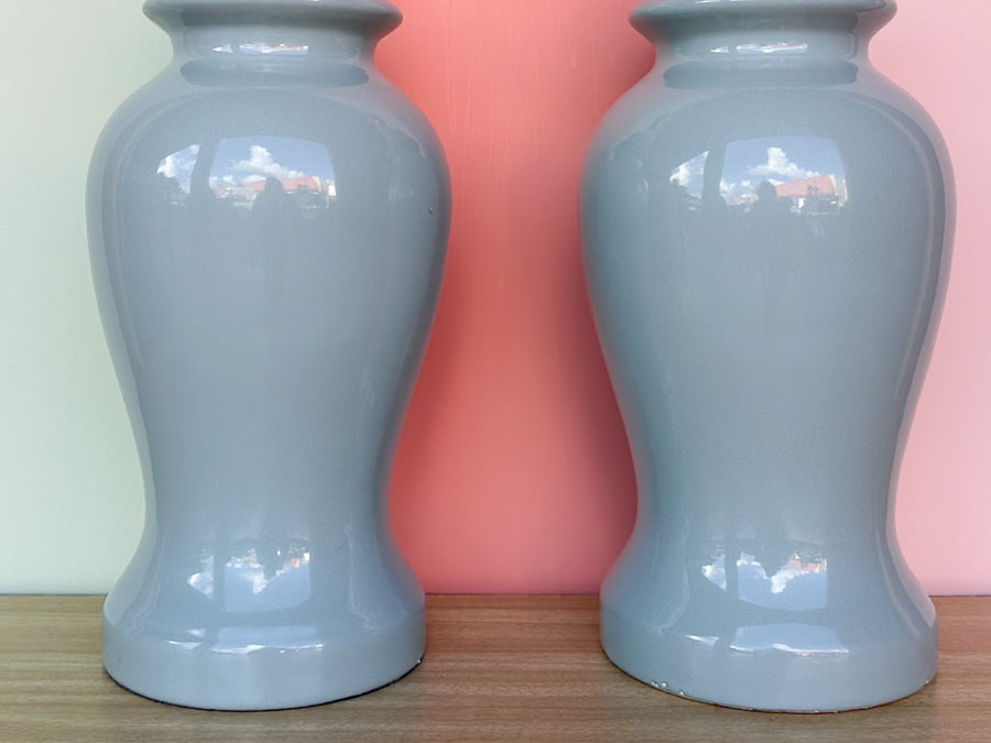 Pair of Stormy Blue Ginger Jar Lamps