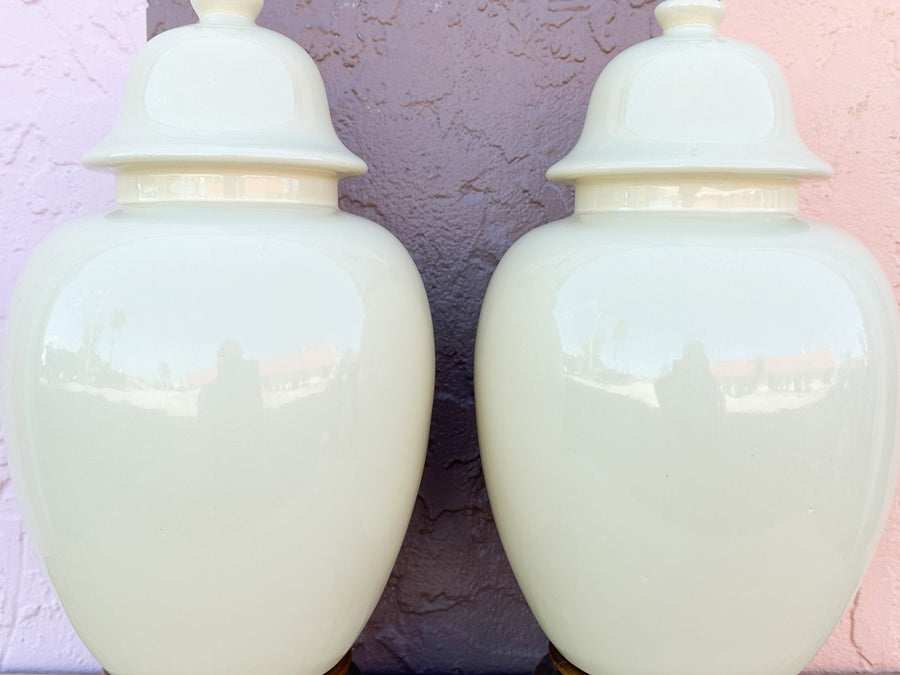 Pair of Butter Yellow Ceramic Lamps