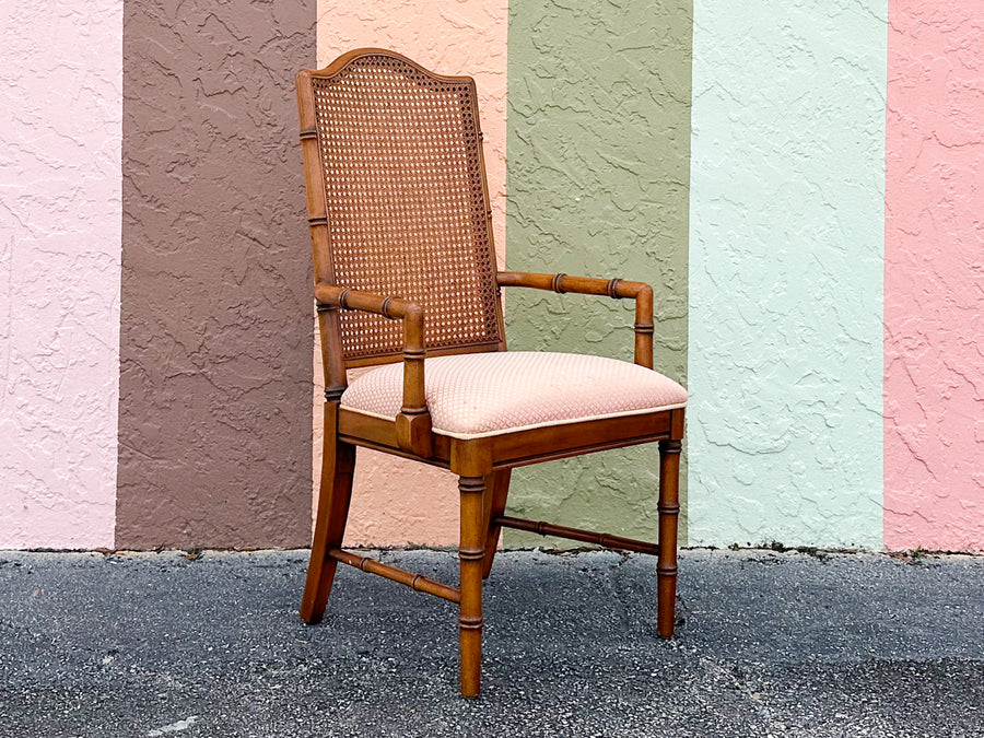 Set of Six Handsome Faux Bamboo and Cane Dining Chairs
