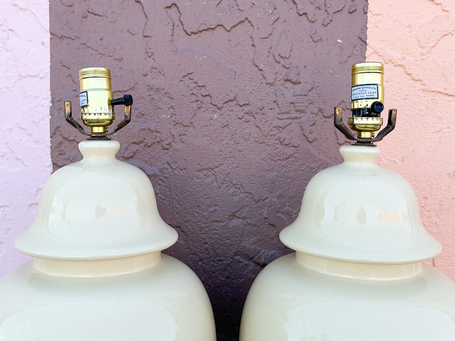 Pair of Butter Yellow Ceramic Lamps