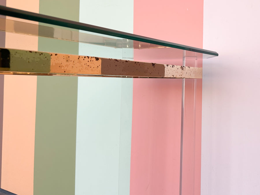 Charles Hollis Jones Style Lucite and Brass Console