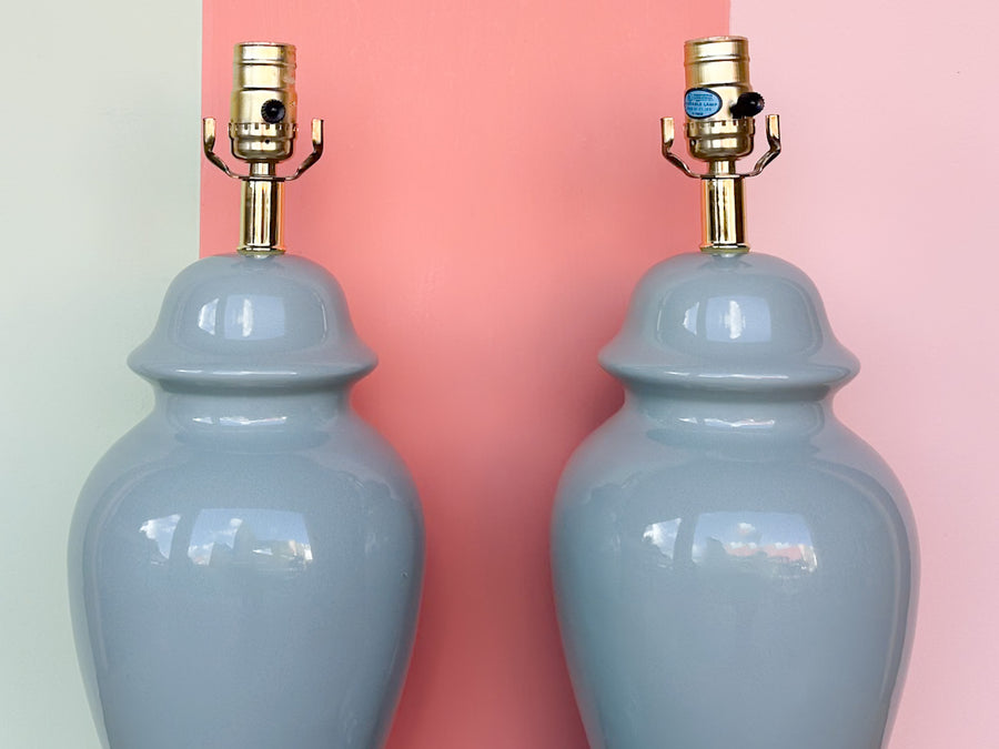 Pair of Stormy Blue Ginger Jar Lamps