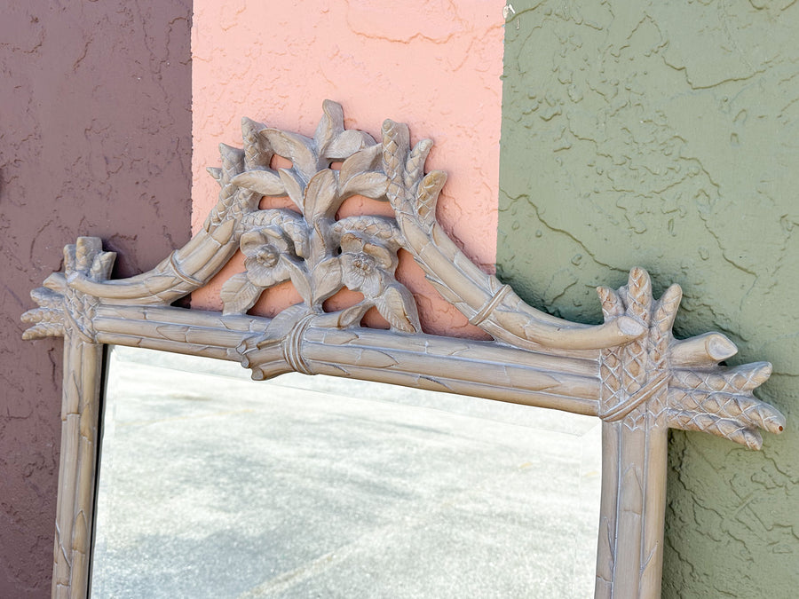 Elegant Carved Asparagus and Flower Mirror
