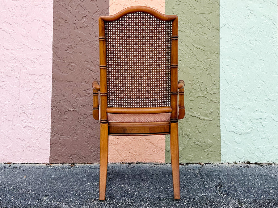 Set of Six Handsome Faux Bamboo and Cane Dining Chairs