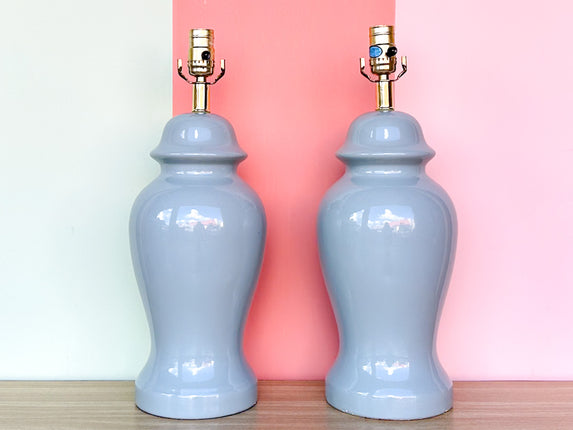Pair of Stormy Blue Ginger Jar Lamps