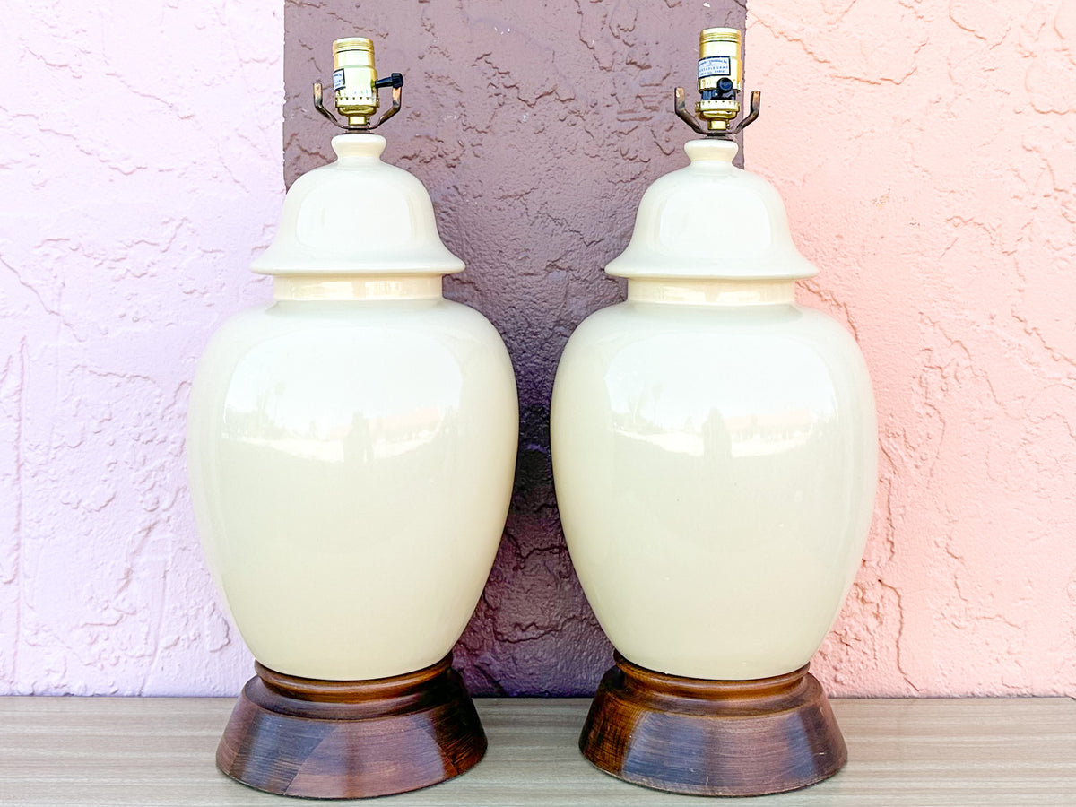 Pair of Butter Yellow Ceramic Lamps