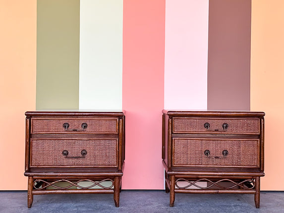 Pair of Handsome Rattan Nightstands
