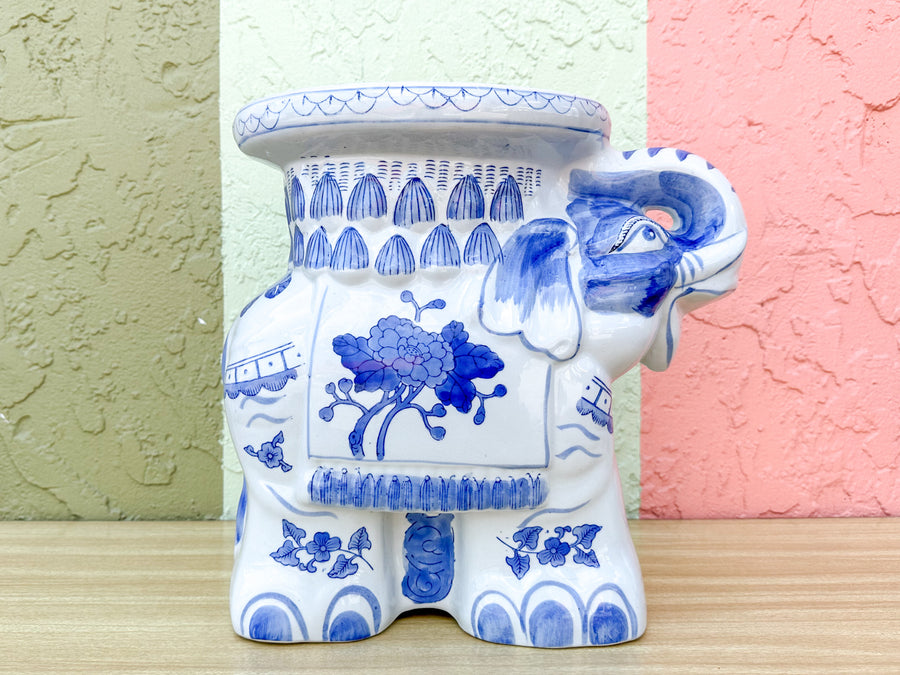 Petite Blue and White Elephant Garden Seat