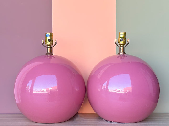 Pair of Dusty Pink Globe Lamps