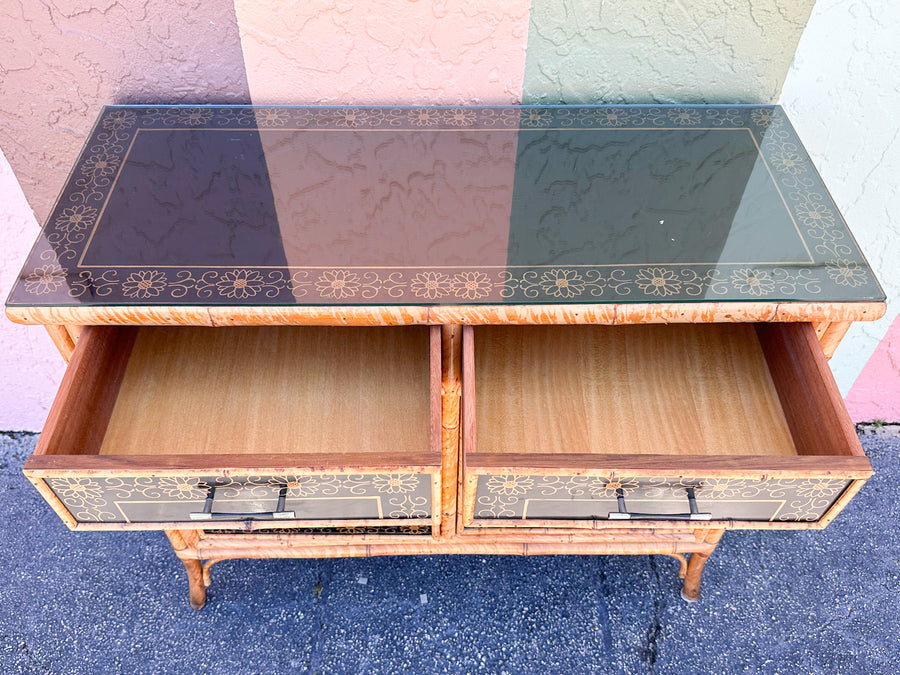 Hand Painted Tortoiseshell Rattan Credenza