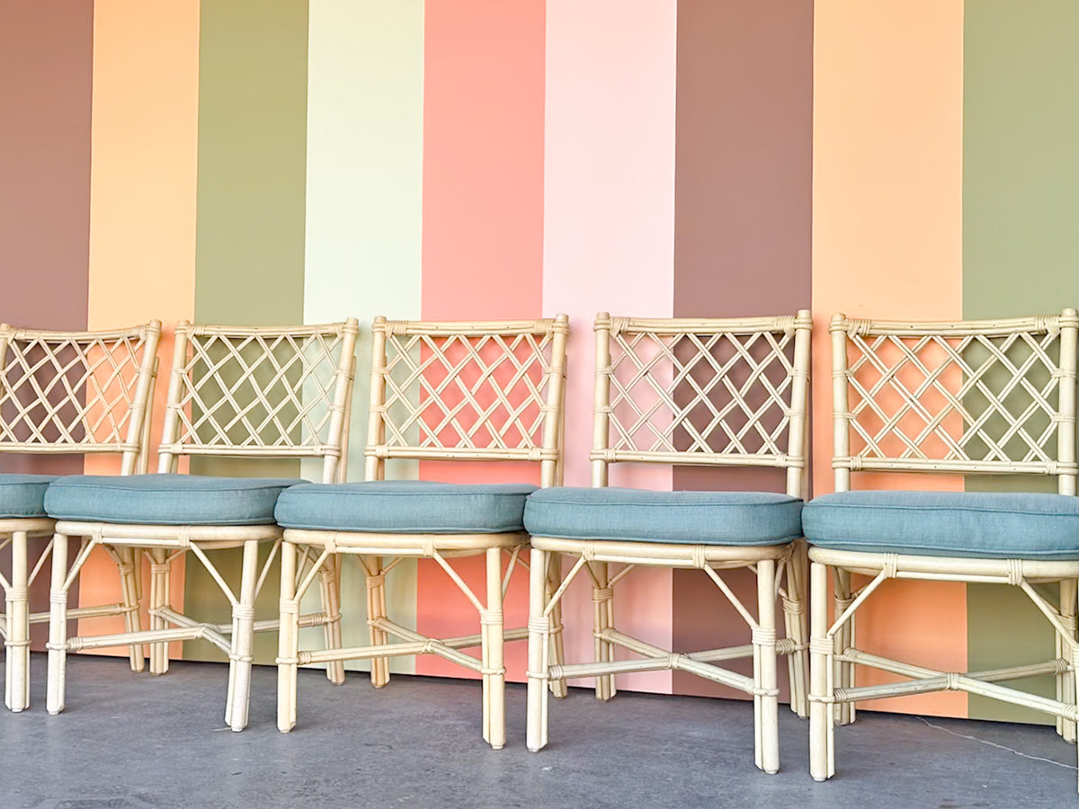 Set of Five Ficks Reed Rattan Dining Chairs