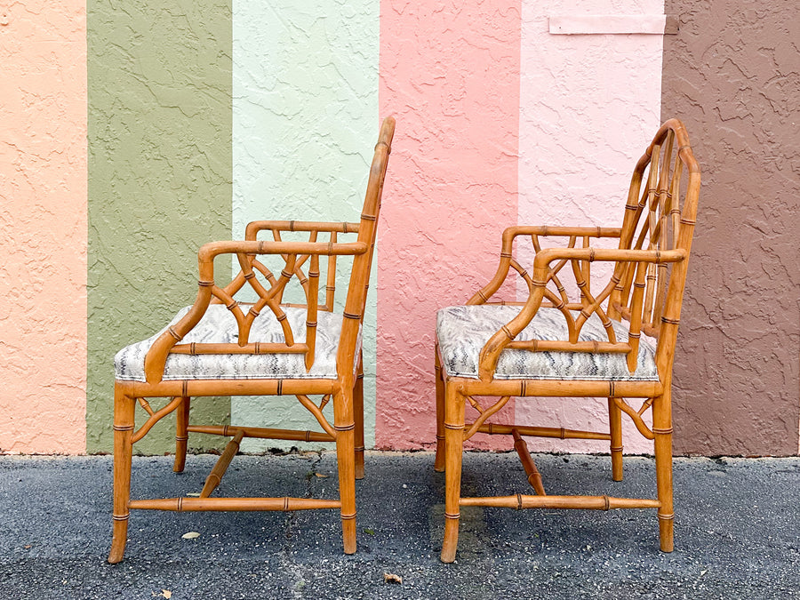 Pair of Faux Bamboo Chippendale Arm Chairs