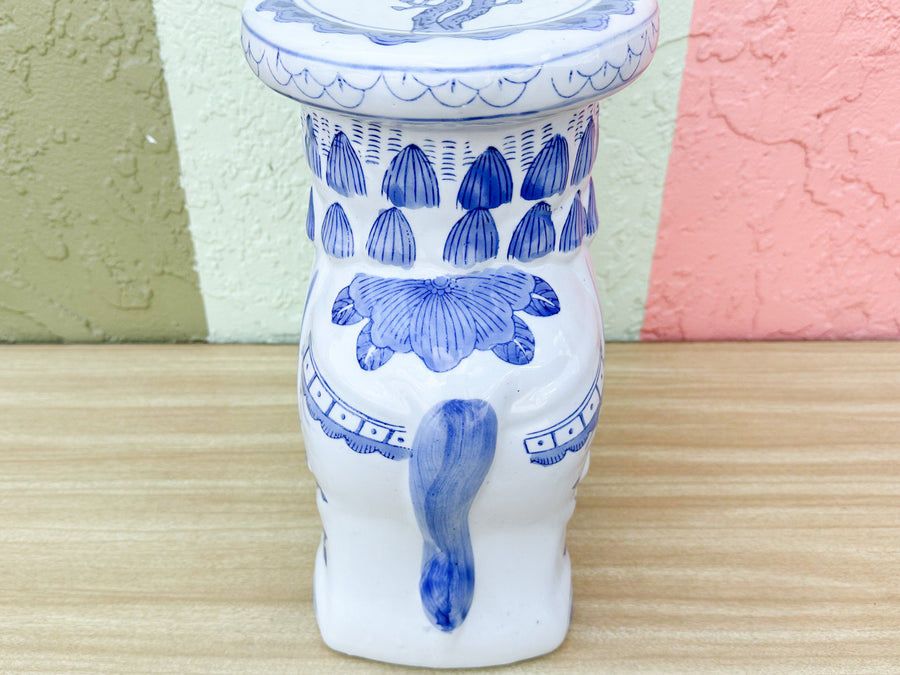 Petite Blue and White Elephant Garden Seat
