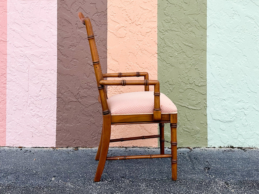 Set of Six Handsome Faux Bamboo and Cane Dining Chairs