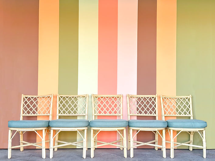 Set of Five Ficks Reed Rattan Dining Chairs