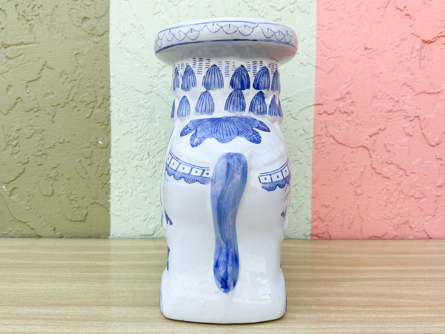 Petite Blue and White Elephant Garden Seat