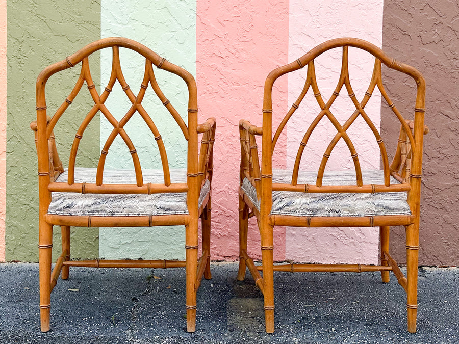 Pair of Faux Bamboo Chippendale Arm Chairs
