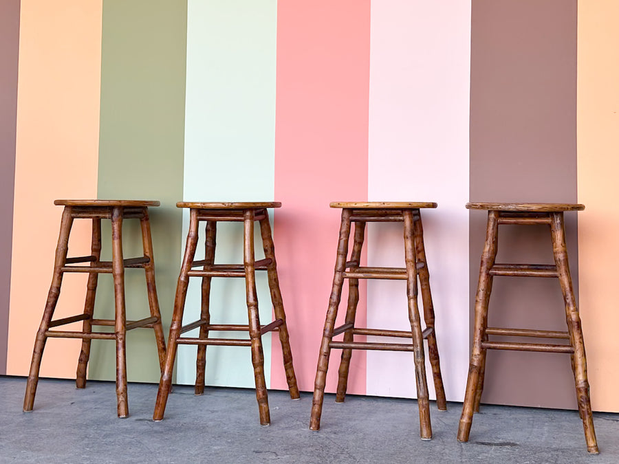 Set of Four Bamboo Counter Stools