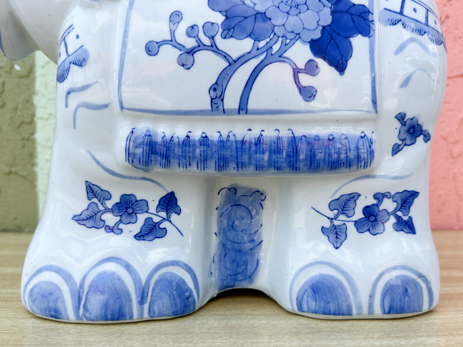 Petite Blue and White Elephant Garden Seat