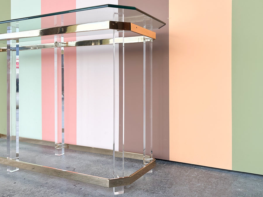 Charles Hollis Jones Style Lucite and Brass Console