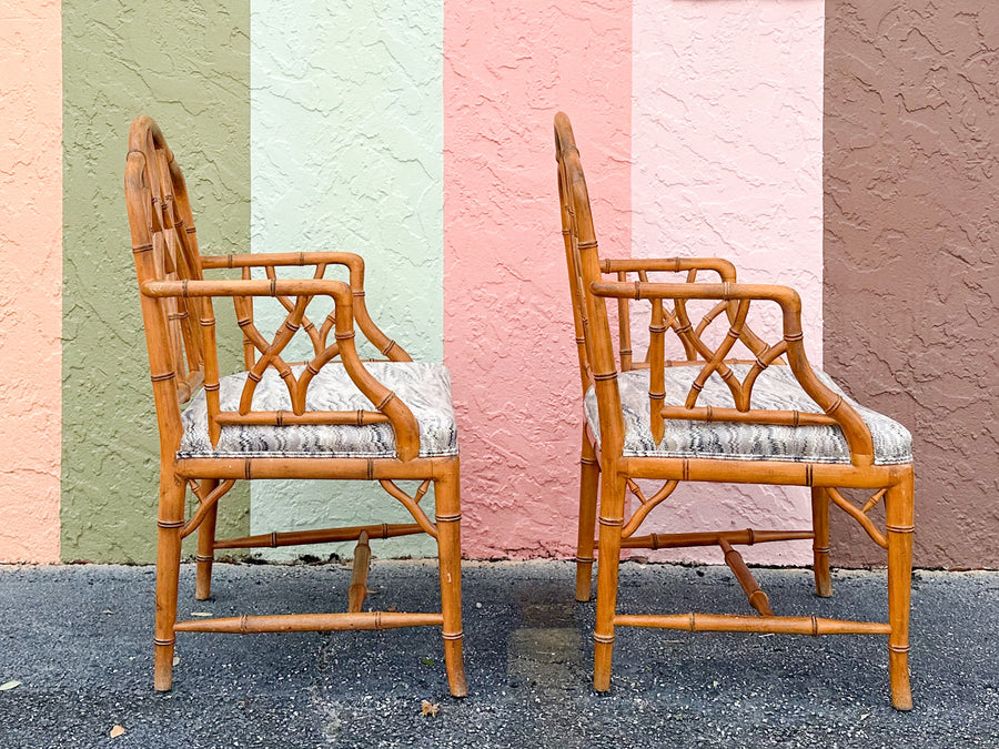 Pair of Faux Bamboo Chippendale Arm Chairs