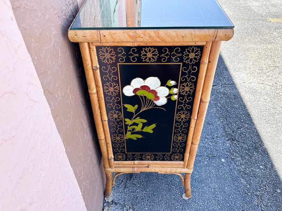 Hand Painted Tortoiseshell Rattan Credenza