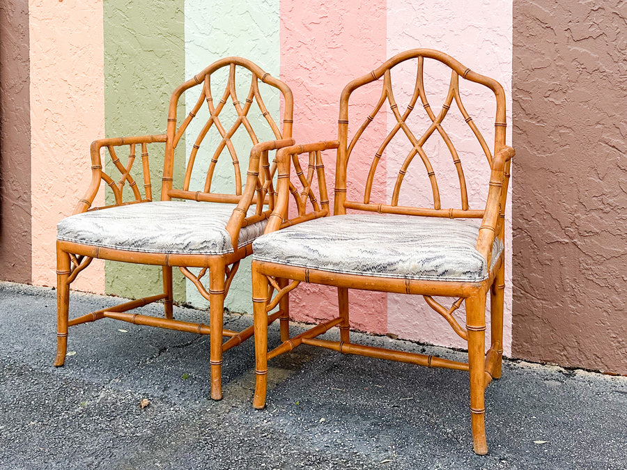 Pair of Faux Bamboo Chippendale Arm Chairs