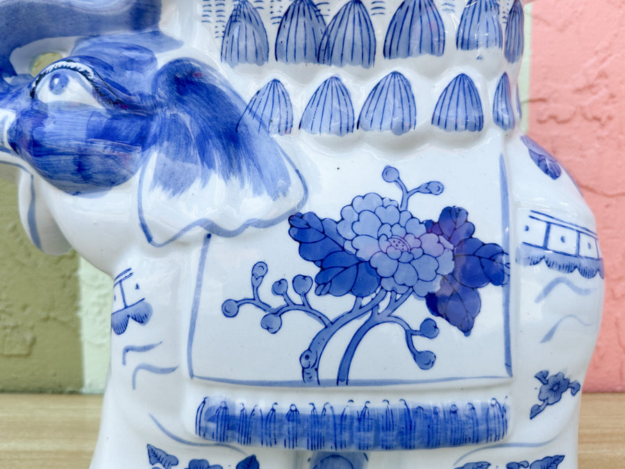 Petite Blue and White Elephant Garden Seat