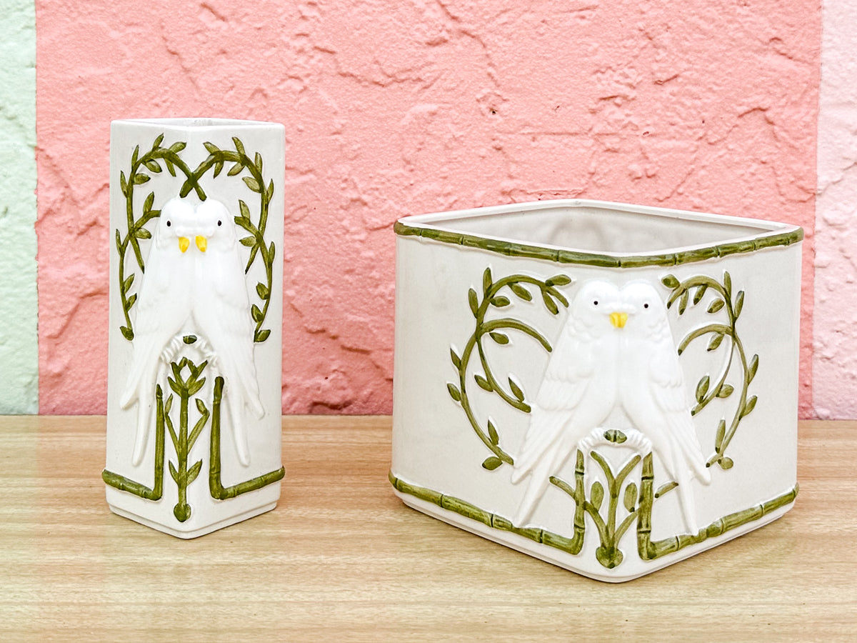 Set of Love Birds Vase and Cachepot