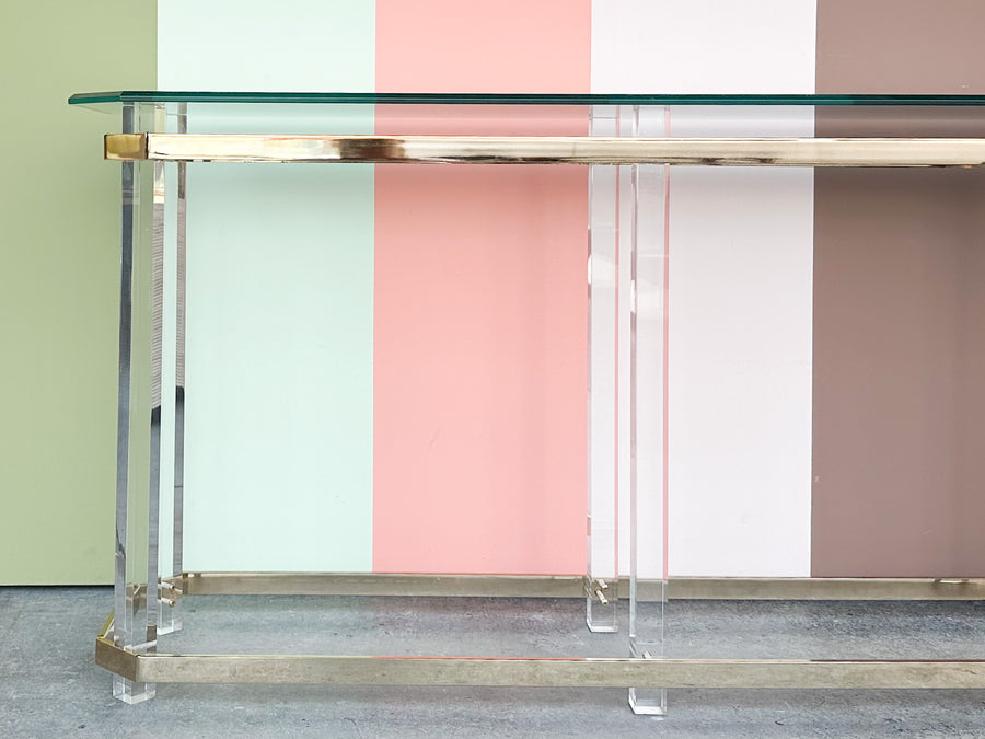 Charles Hollis Jones Style Lucite and Brass Console