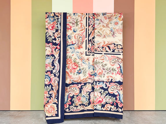 Amazing Granny Chic Navy Floral Needlepoint Rug