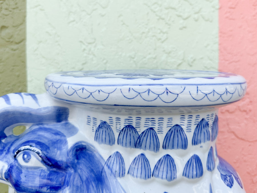 Petite Blue and White Elephant Garden Seat
