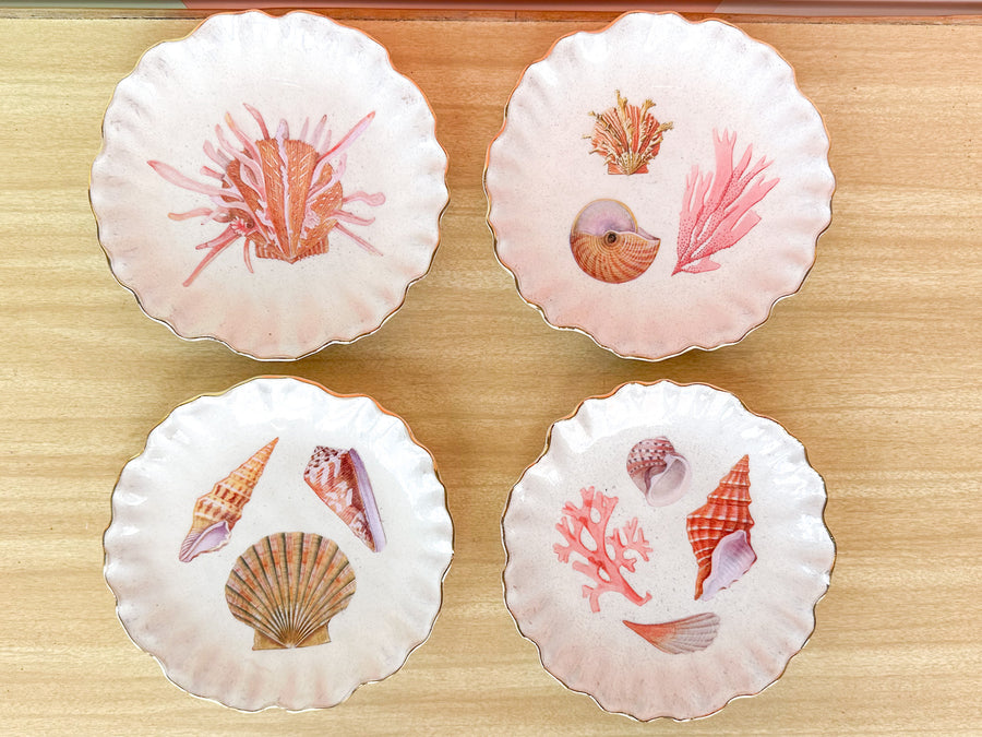 Set of Four Decoupage Shell Plates