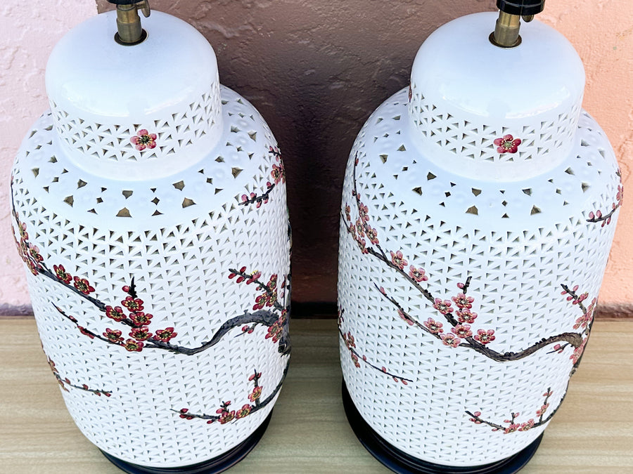 Pair of Cherry Blossom Pierced Lamps