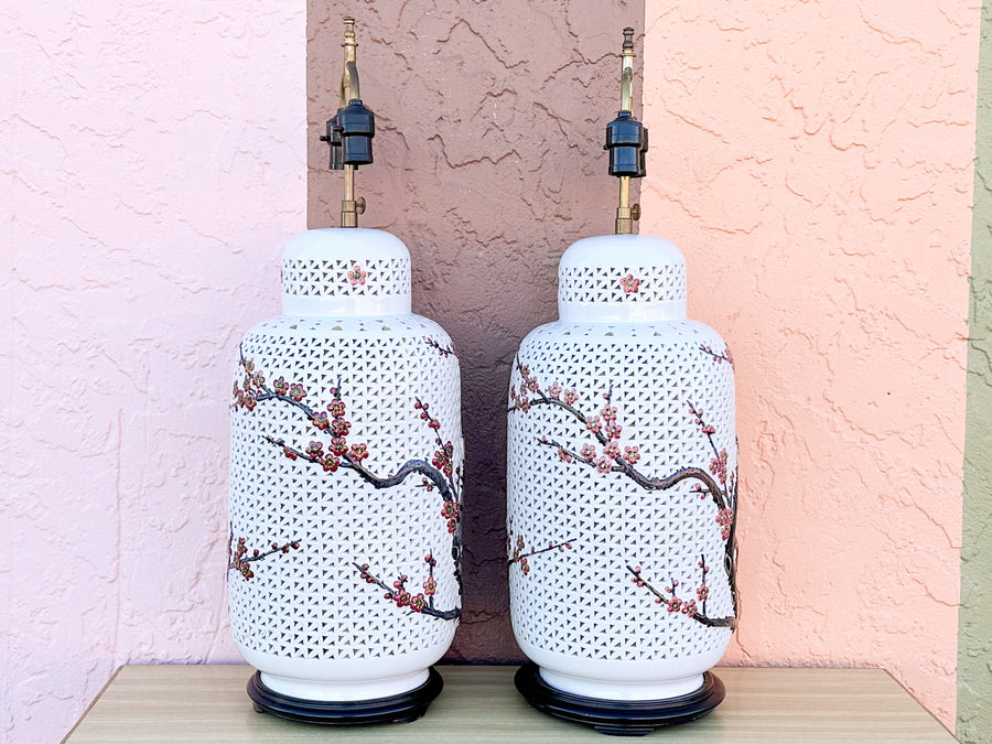 Pair of Cherry Blossom Pierced Lamps