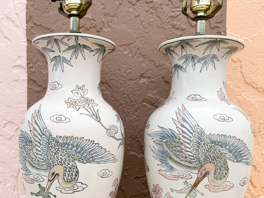 Pair of Ceramic Bird Lamps