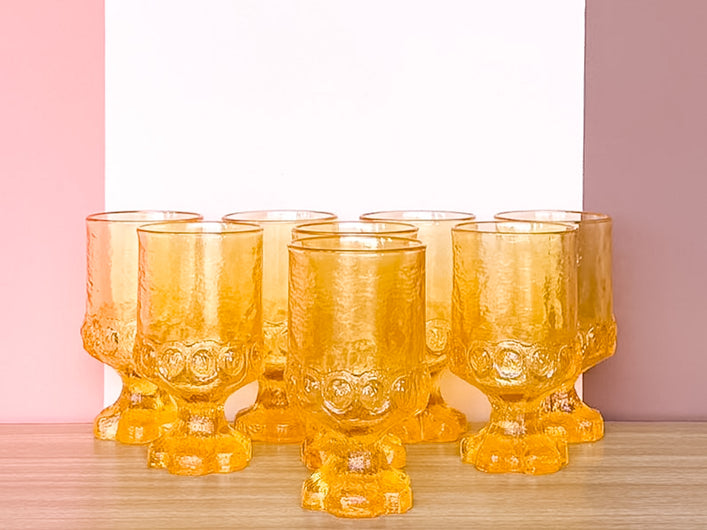 Set of Eight MCM Yellow Goblets