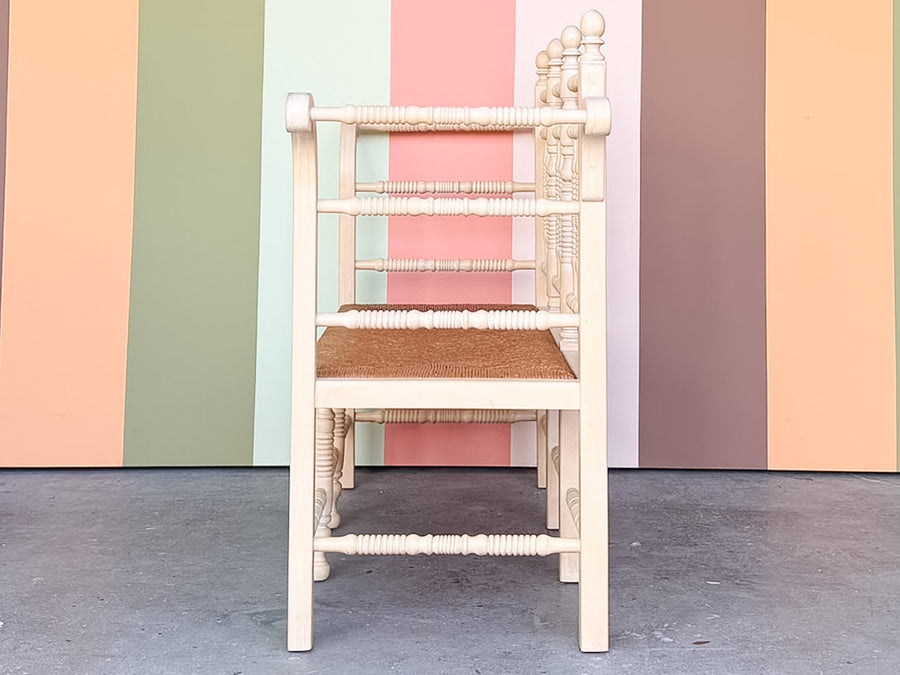 Charming Wood and Rush Spindle Bench