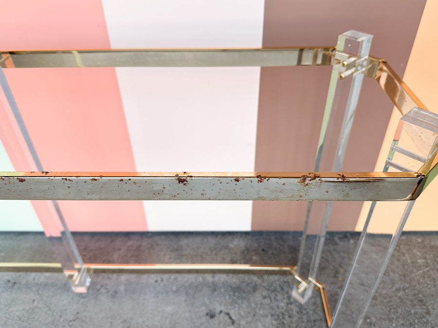 Charles Hollis Jones Style Lucite and Brass Console